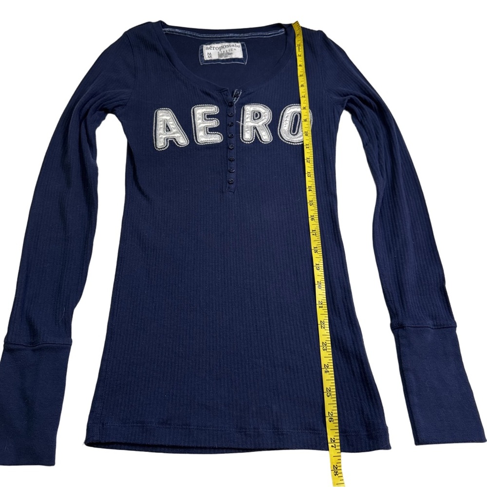 Aeropostale Shirt Tee  Navy Blue Long Sleeve Henley Size Medium Button Front NEW - Picture 9 of 12